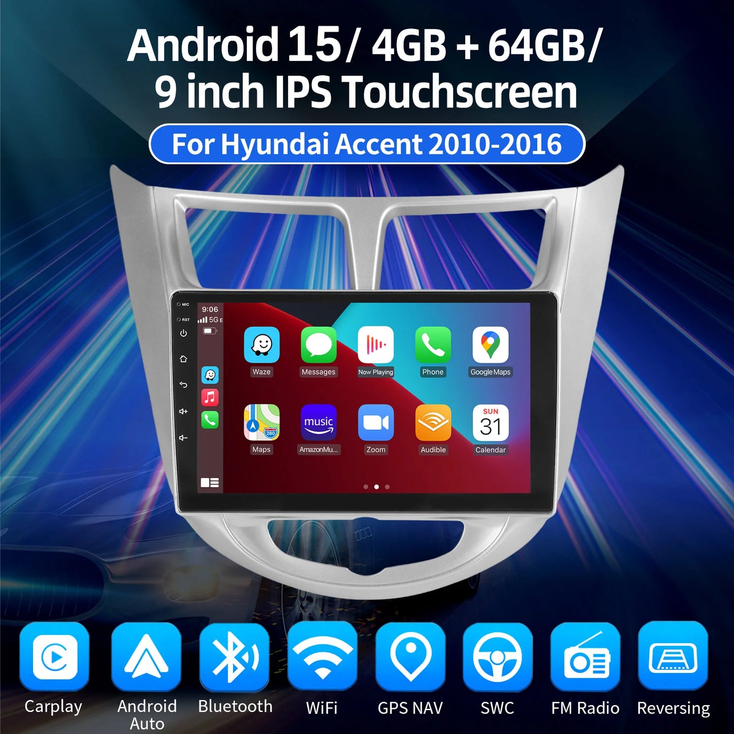 ESSGOO 9in Android Car Stereo Hyundai Solaris Accent 2010-2016