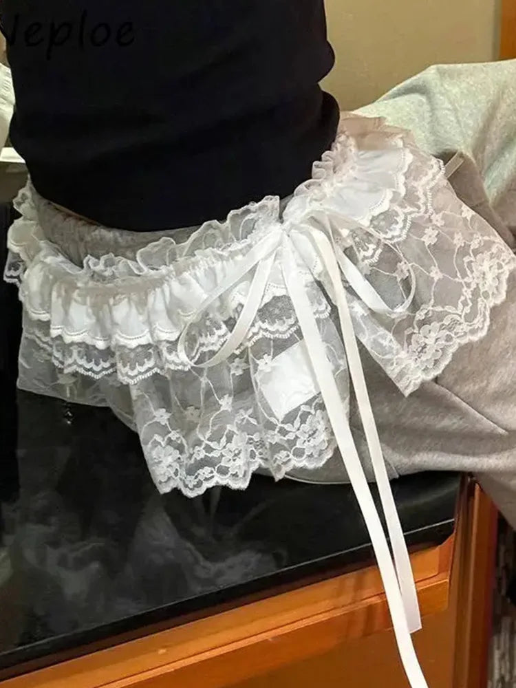 Yitimoky Korean Lace Women Mini Skirt Harajuku Pleated Streetwear