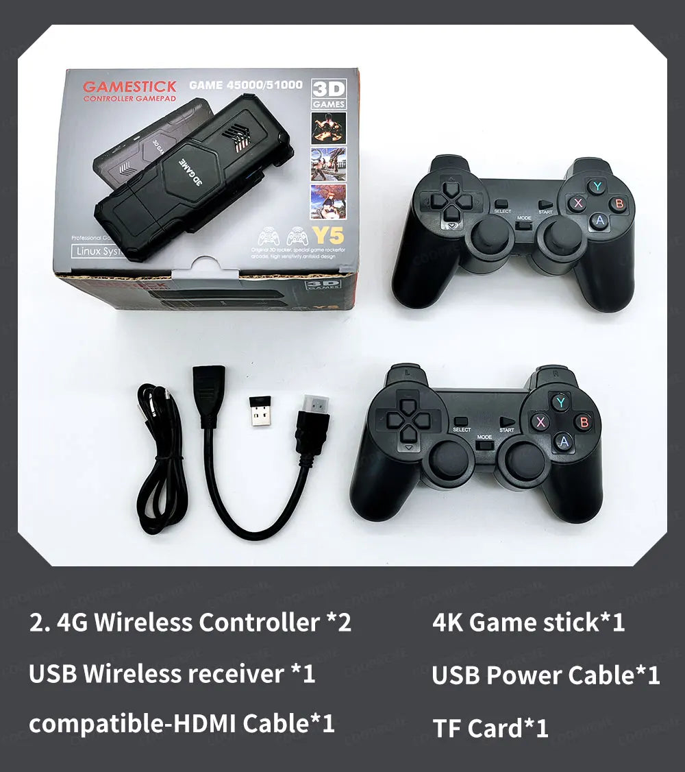 Y5 Retro Tv Game Stick 2.4G Wireless Controller 4K HD Video Game Console Support Multiplayer PS1 Family Video Game Console