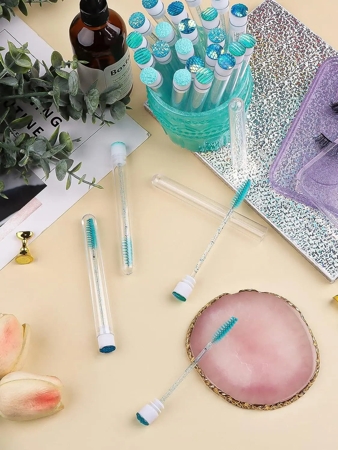 40Pcs Blue Disposable Eyelash Brush Diamond Eyelash Brush Eyelash Stick Hygiene Tube Makeup Tools Eyelash Extension Supplies