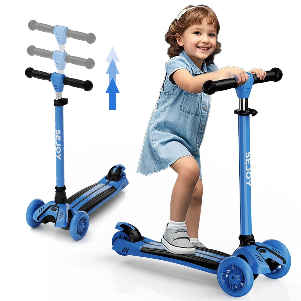 Sejoy Three Wheel Baby Scooter With LED Wheels Adjustable Height Foldable