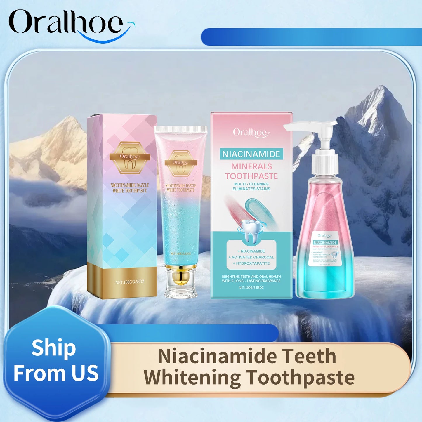 Oralhoe 100g Niacinamide Whitening Toothpaste Brighten Teeth Clean Teeth Stain Mouth Fresh Breath Oral Hygiene Bleach Toothpaste