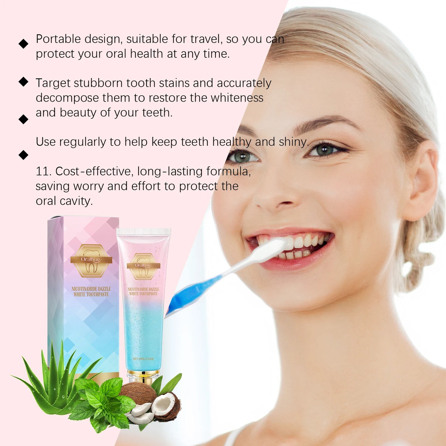 Oralhoe 100g Niacinamide Whitening Toothpaste Brighten Teeth Clean Teeth Stain Mouth Fresh Breath Oral Hygiene Bleach Toothpaste