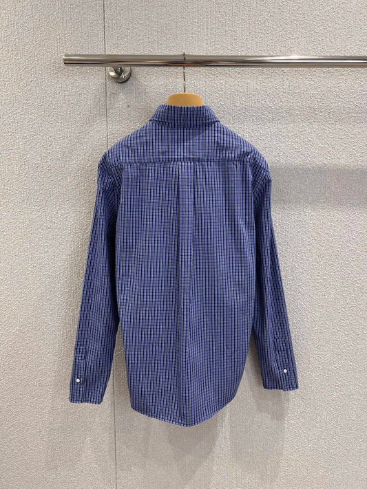 Closure Embroidered Logo Checkered Lapel Shirt Casual
