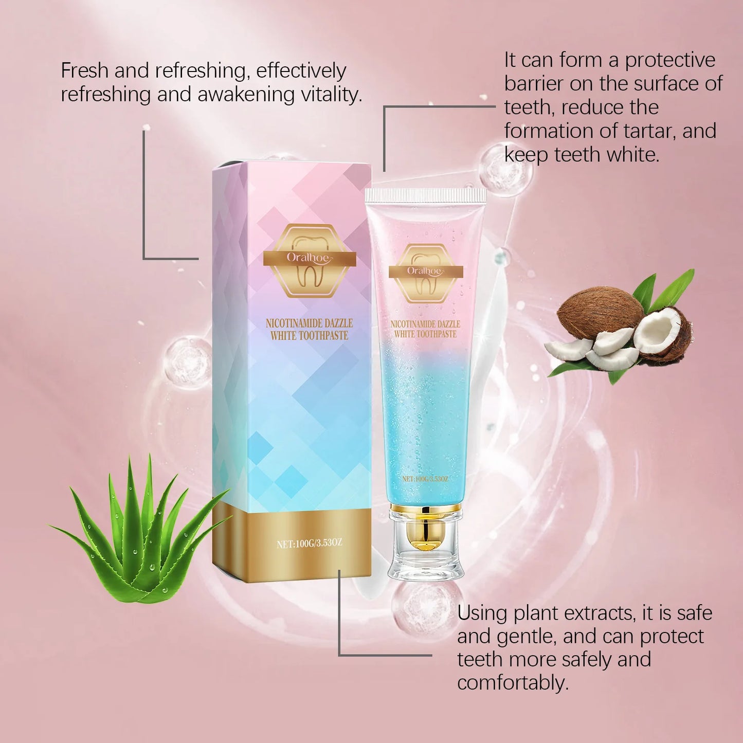 Oralhoe 100g Niacinamide Whitening Toothpaste Brighten Teeth Clean Teeth Stain Mouth Fresh Breath Oral Hygiene Bleach Toothpaste