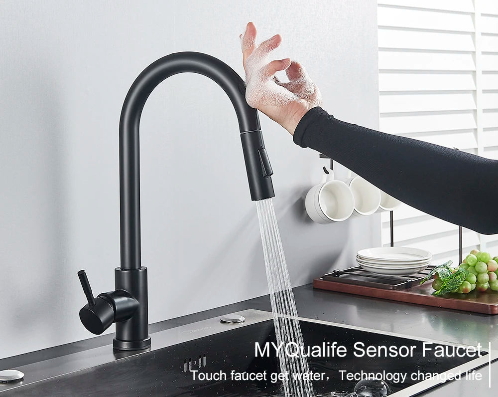 Black Pull Out Sensor Kitchen Faucet Touch Control Faucet 2 Function Mixer For Sink Tap Sprayer Single Handle Mixer Tap