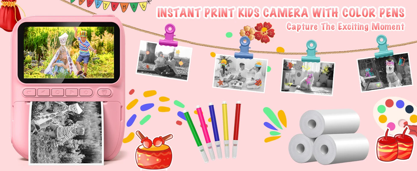 DIAMOOKYCN Kids Instant Print Camera 32MP 1080P Portable