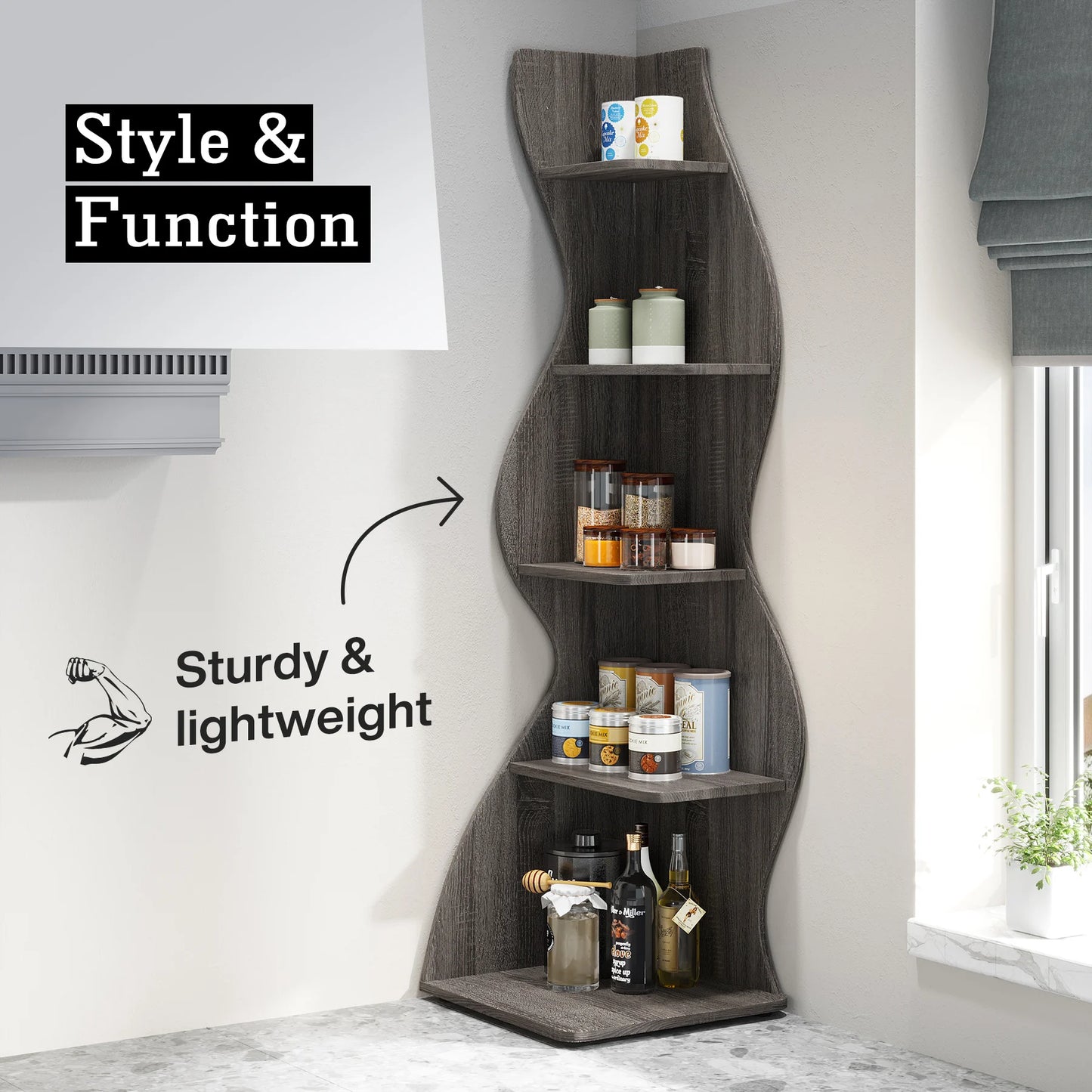 Tribesigns Corner Shelf 5-Tier Wall Bookcase Storage Rack
