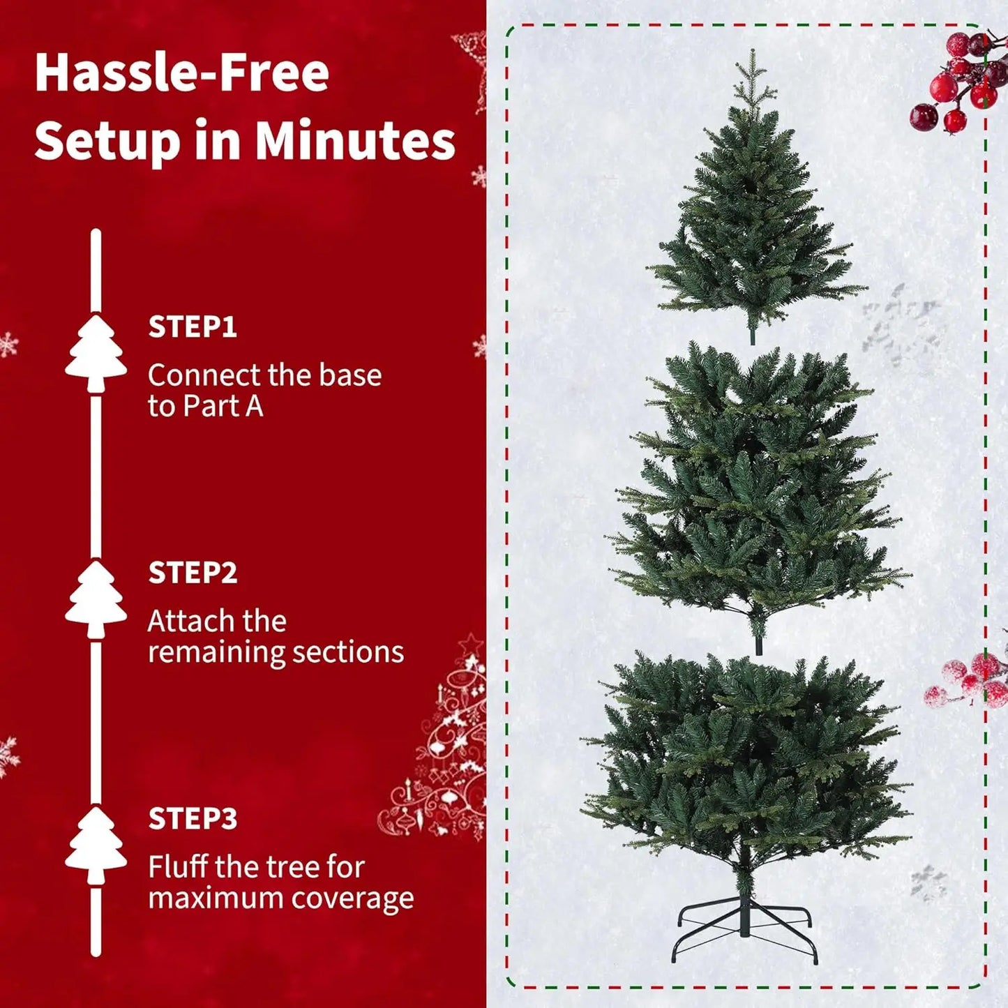 Artificial Christmas Tree Realistic Fake Spruce Stainless Metal Stand Indoor Outdoor Decoration Holiday Xams Trees
