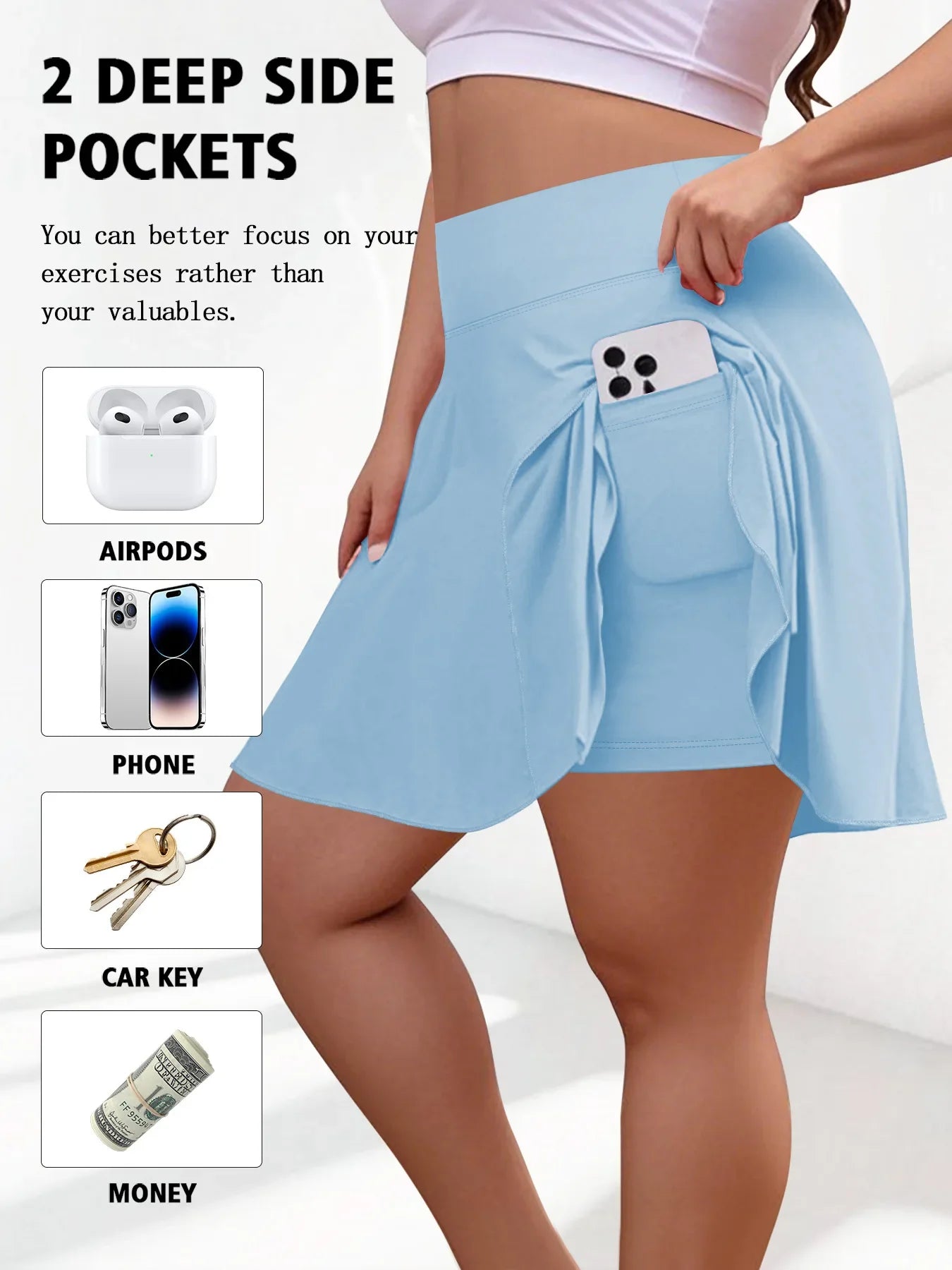 Pocket Short Skirt For Women High Waist Fitness Gym Outdoor