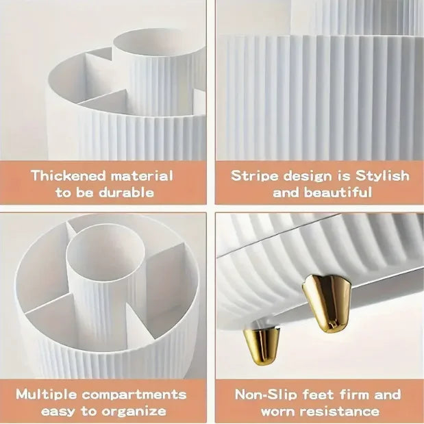 Brush Rotating Makeup Organizer With Five Compartments For Cosmetics