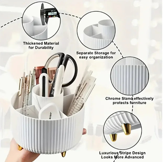 Brush Rotating Makeup Organizer With Five Compartments For Cosmetics