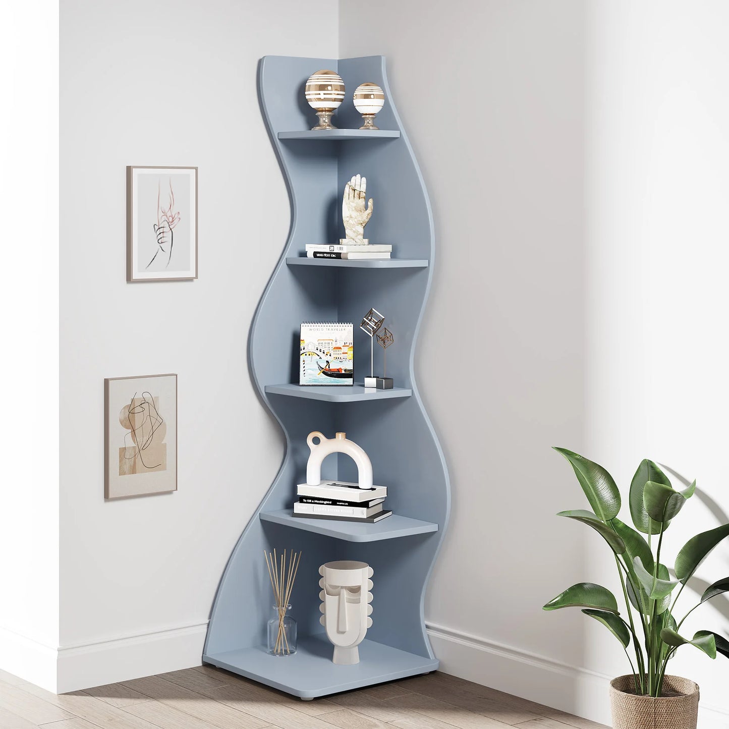 Tribesigns Corner Shelf 5-Tier Wall Bookcase Storage Rack