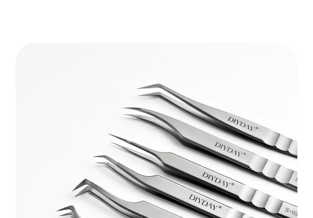 DIYDAY Anti-slip Eyelash Tweezers Stainless Steel Eyebrow Precision Tweezers Fiber Tip Volume Isolation Lashes Extension Tweezer