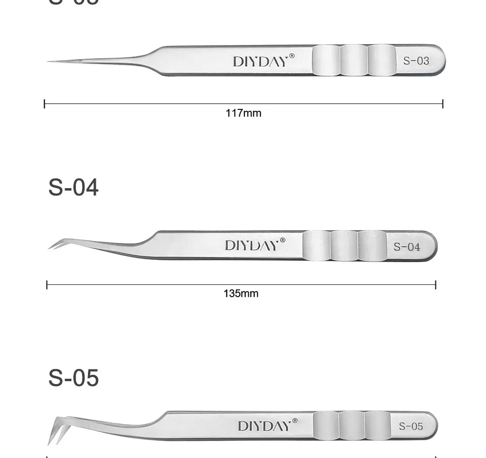 DIYDAY Anti-slip Eyelash Tweezers Stainless Steel Eyebrow Precision Tweezers Fiber Tip Volume Isolation Lashes Extension Tweezer