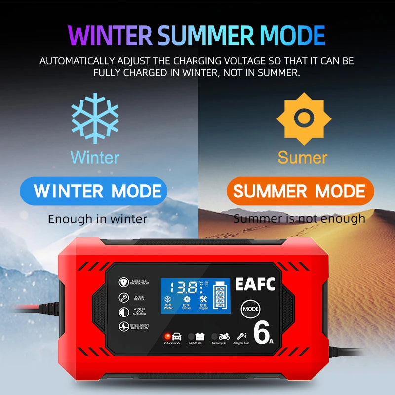 EAFCH Car Battery Charger 12V 6A Dual Mode Lead Acid