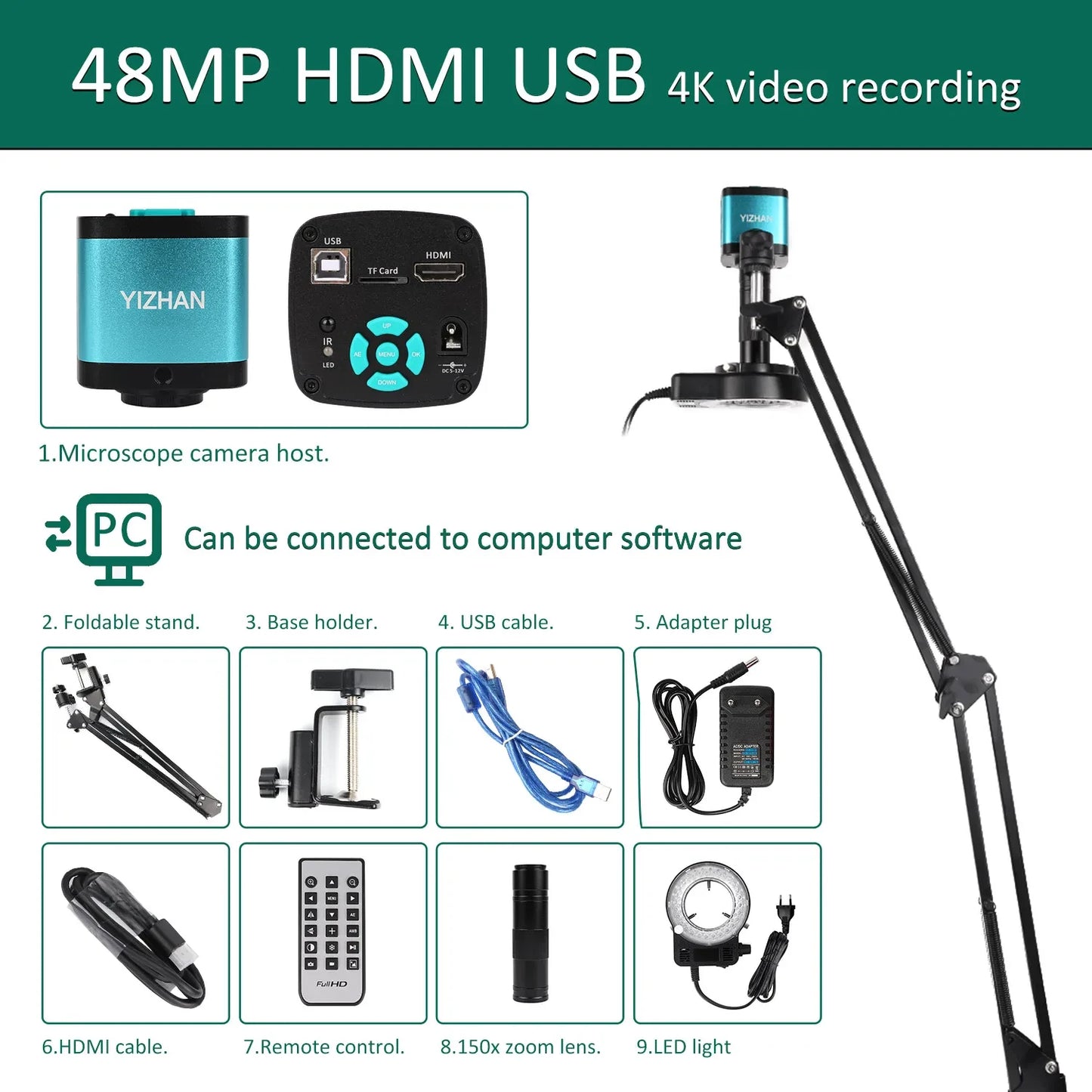 YIZHAN 48MP 4K Soldering Microscope With HDMI Camera USB Software