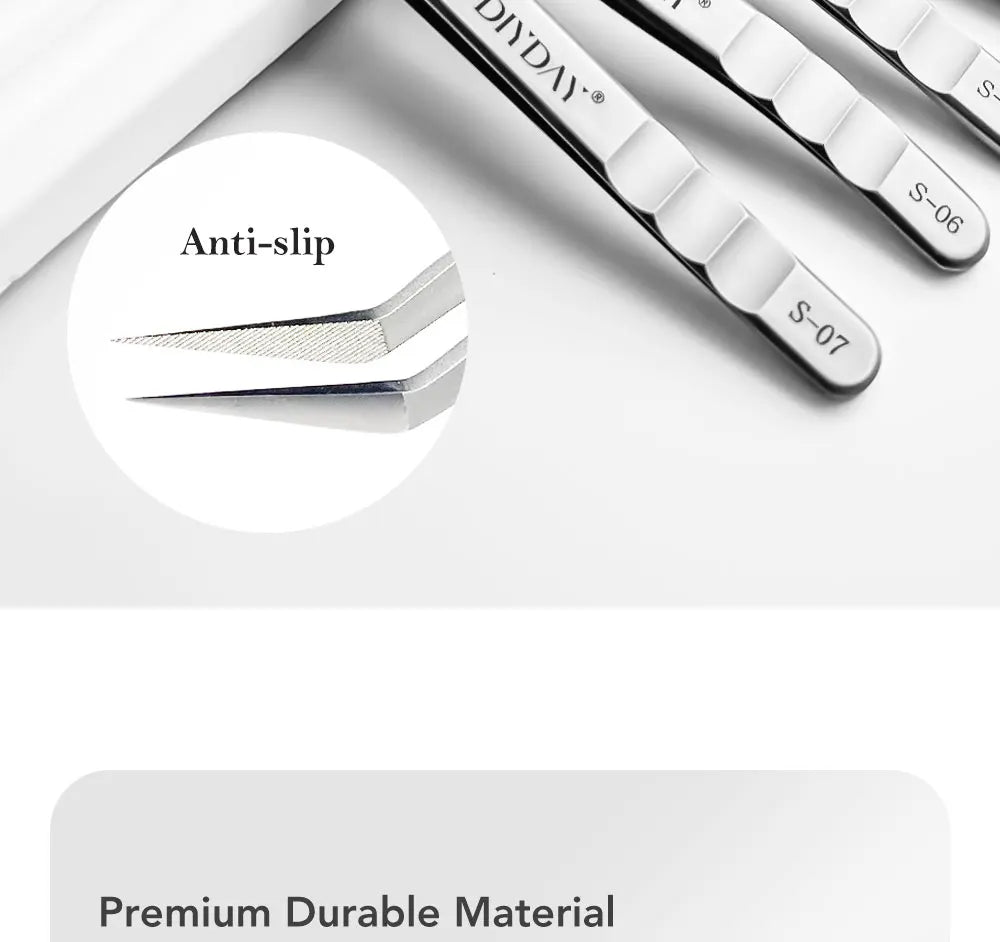 DIYDAY Anti-slip Eyelash Tweezers Stainless Steel Eyebrow Precision Tweezers Fiber Tip Volume Isolation Lashes Extension Tweezer