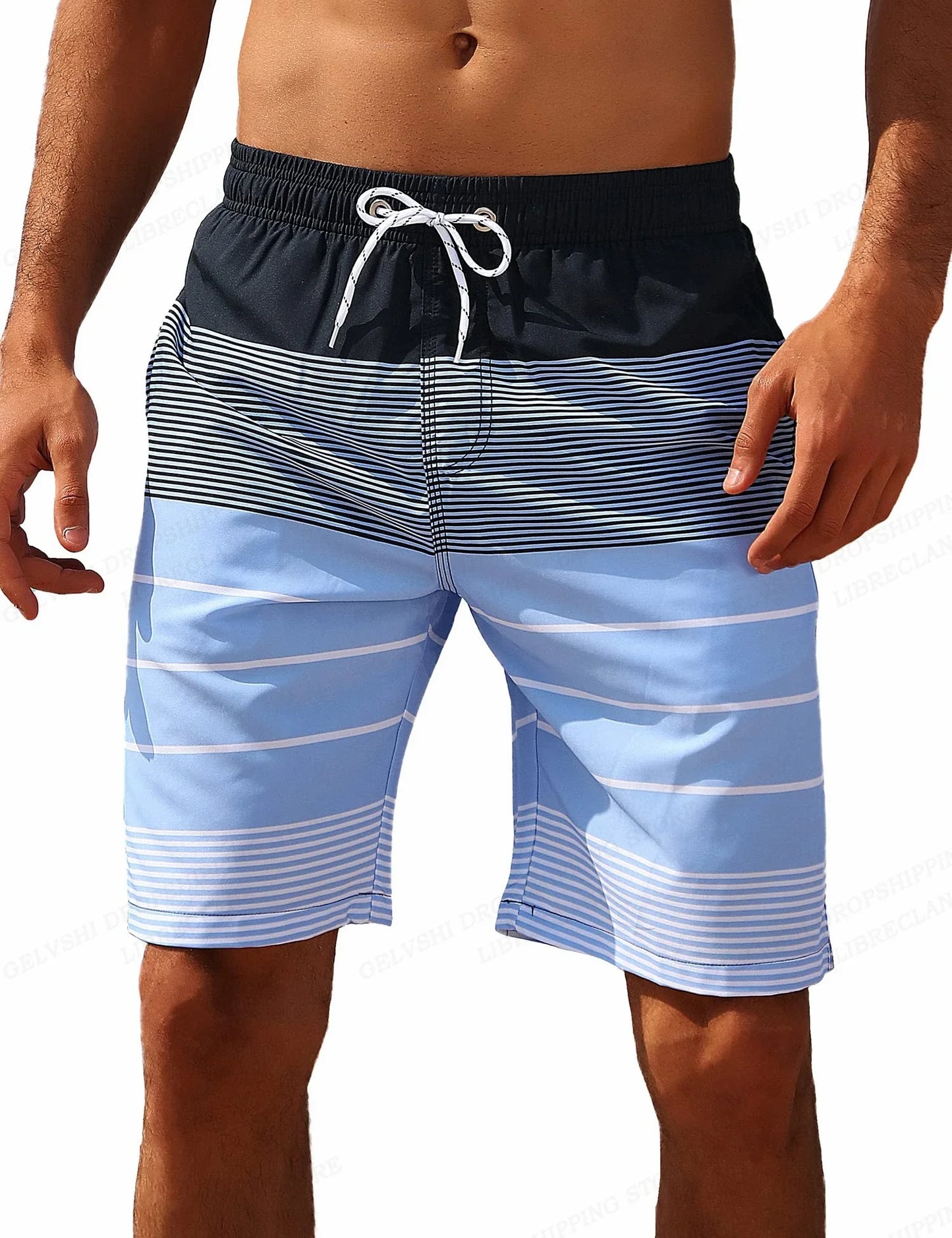 Striped Beach Shorts Men Board Shorts Swimwear Trunks