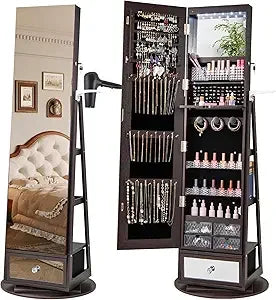 360 Degree Swivel Jewelry Cabinet Armoire With Mirror
