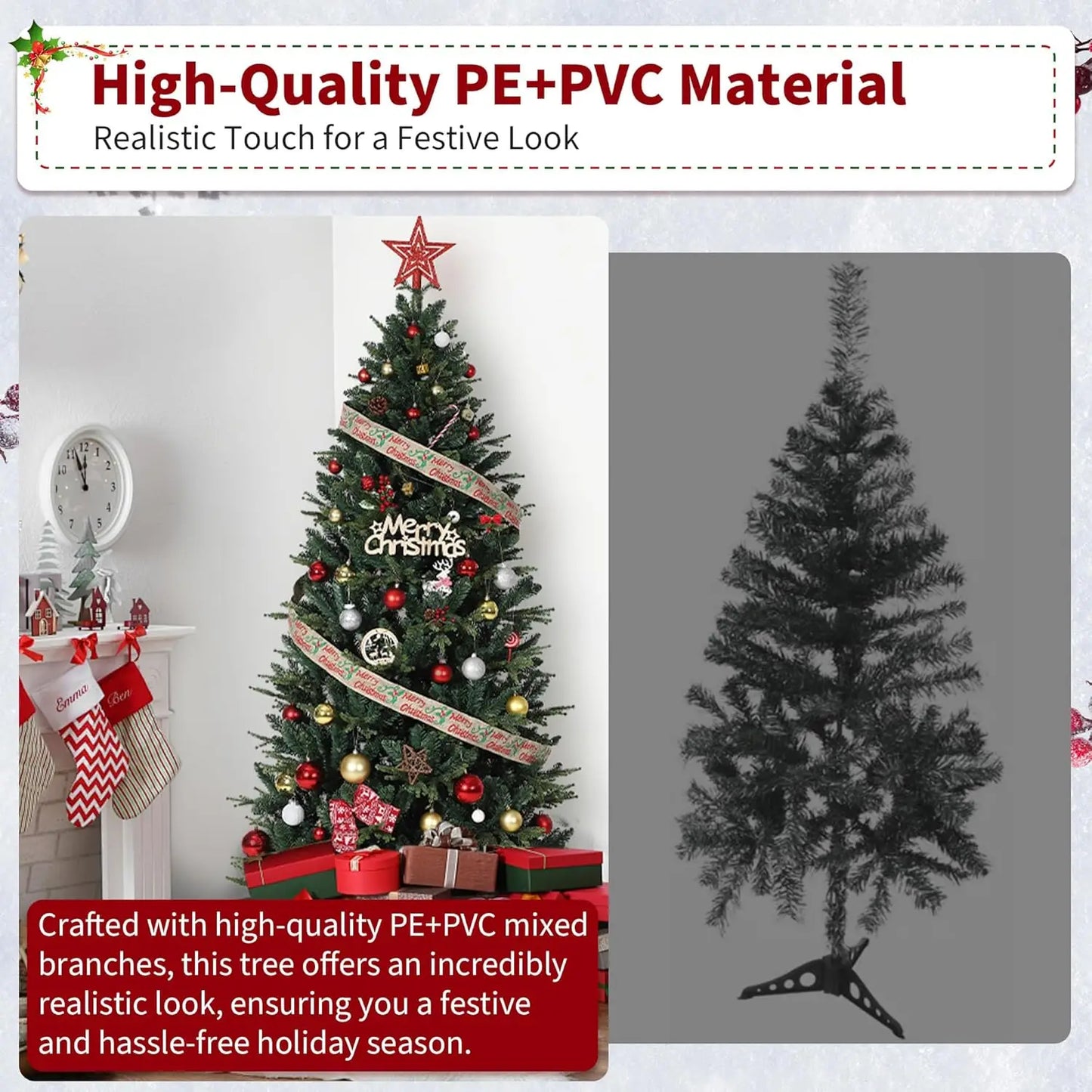 Artificial Christmas Tree Realistic Fake Spruce Stainless Metal Stand Indoor Outdoor Decoration Holiday Xams Trees