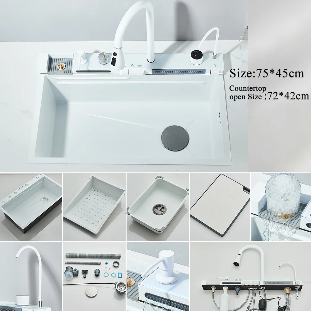 MYQualife 304 Stainless Steel Waterfall Kitchen Faucet Set With Digital Display