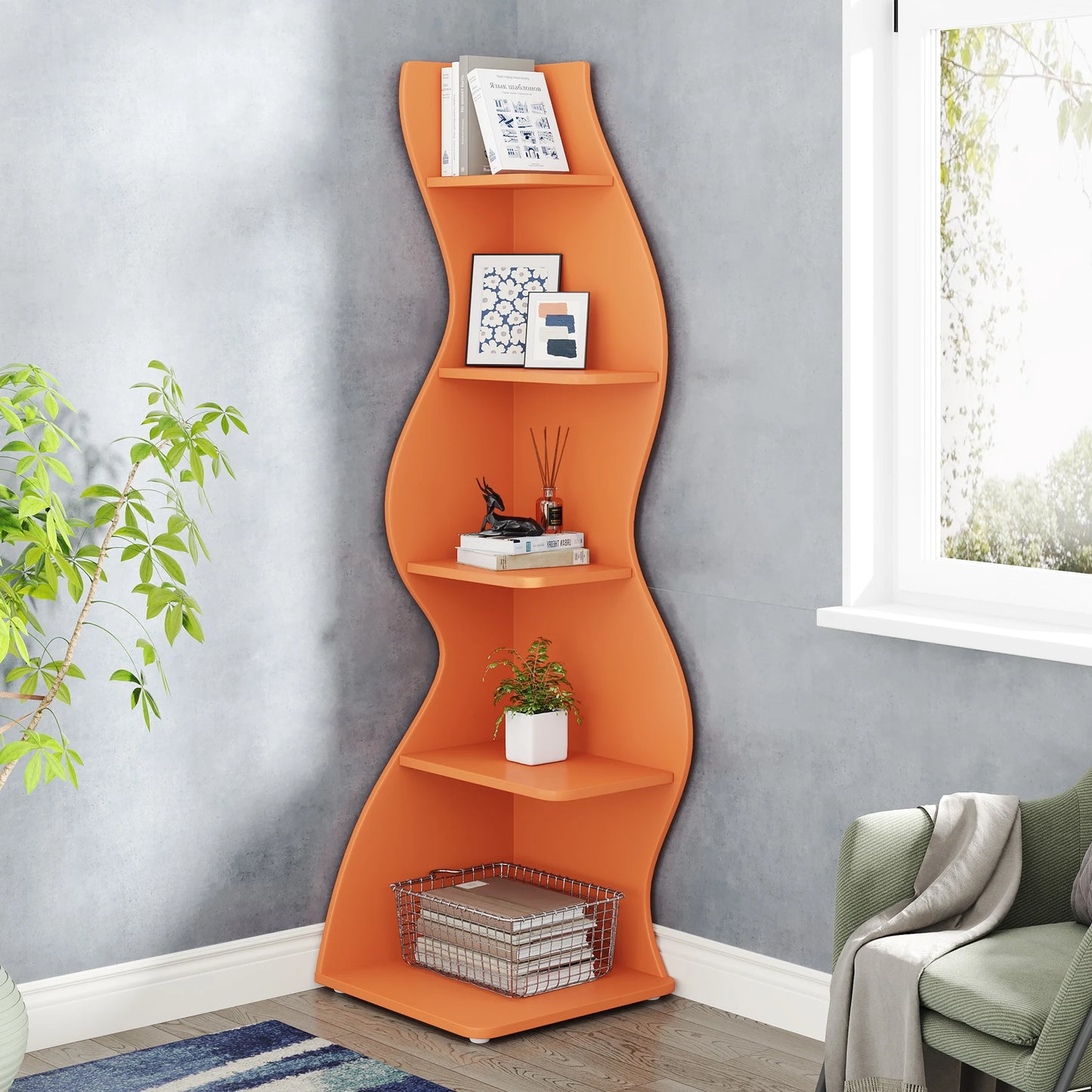 Tribesigns Corner Shelf 5-Tier Wall Bookcase Storage Rack