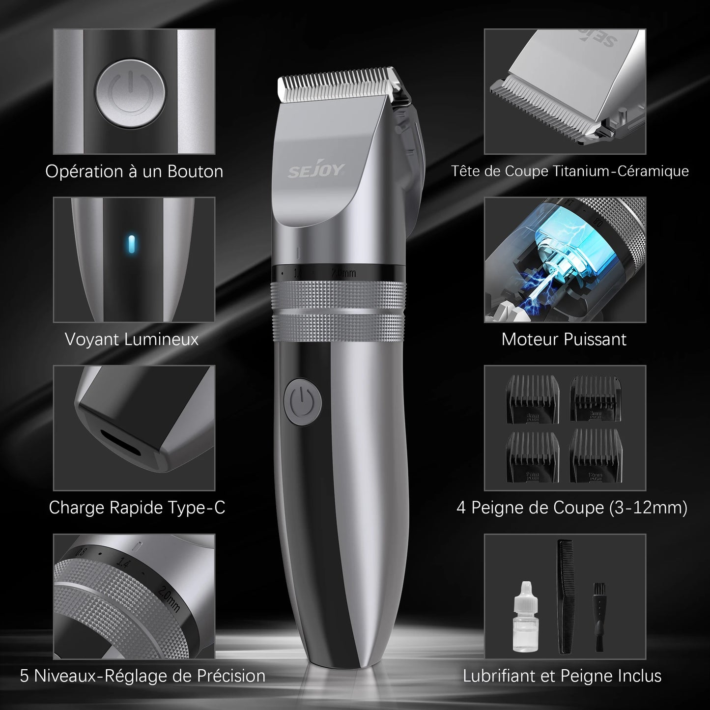 Sejoy Electric Hair Clippers Professional Kit USB Rechargeable Beard Trimmer