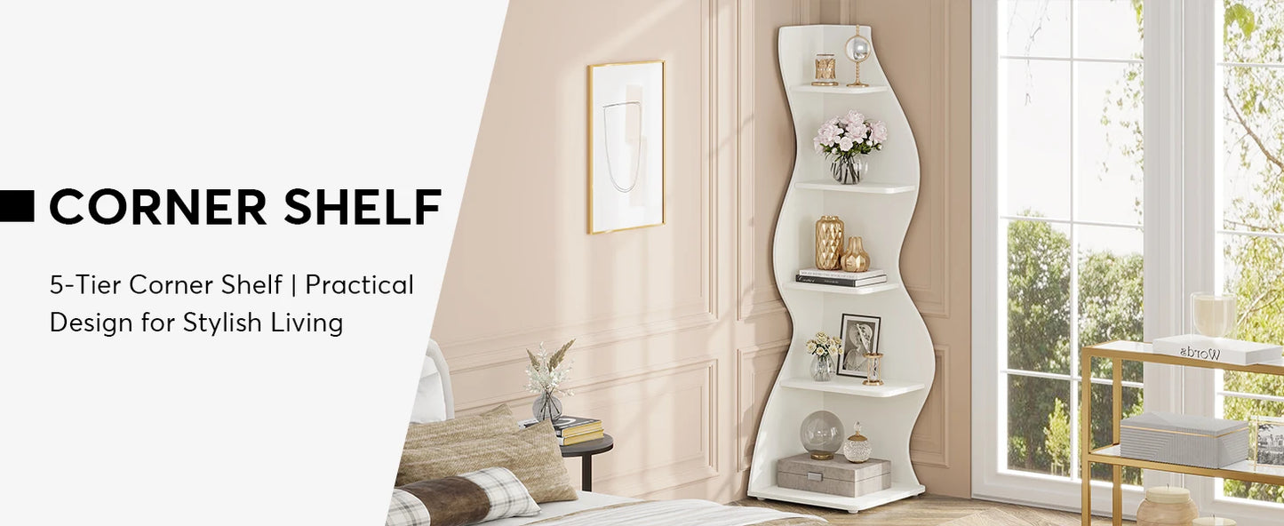 Tribesigns Corner Shelf 5-Tier Wall Bookcase Storage Rack