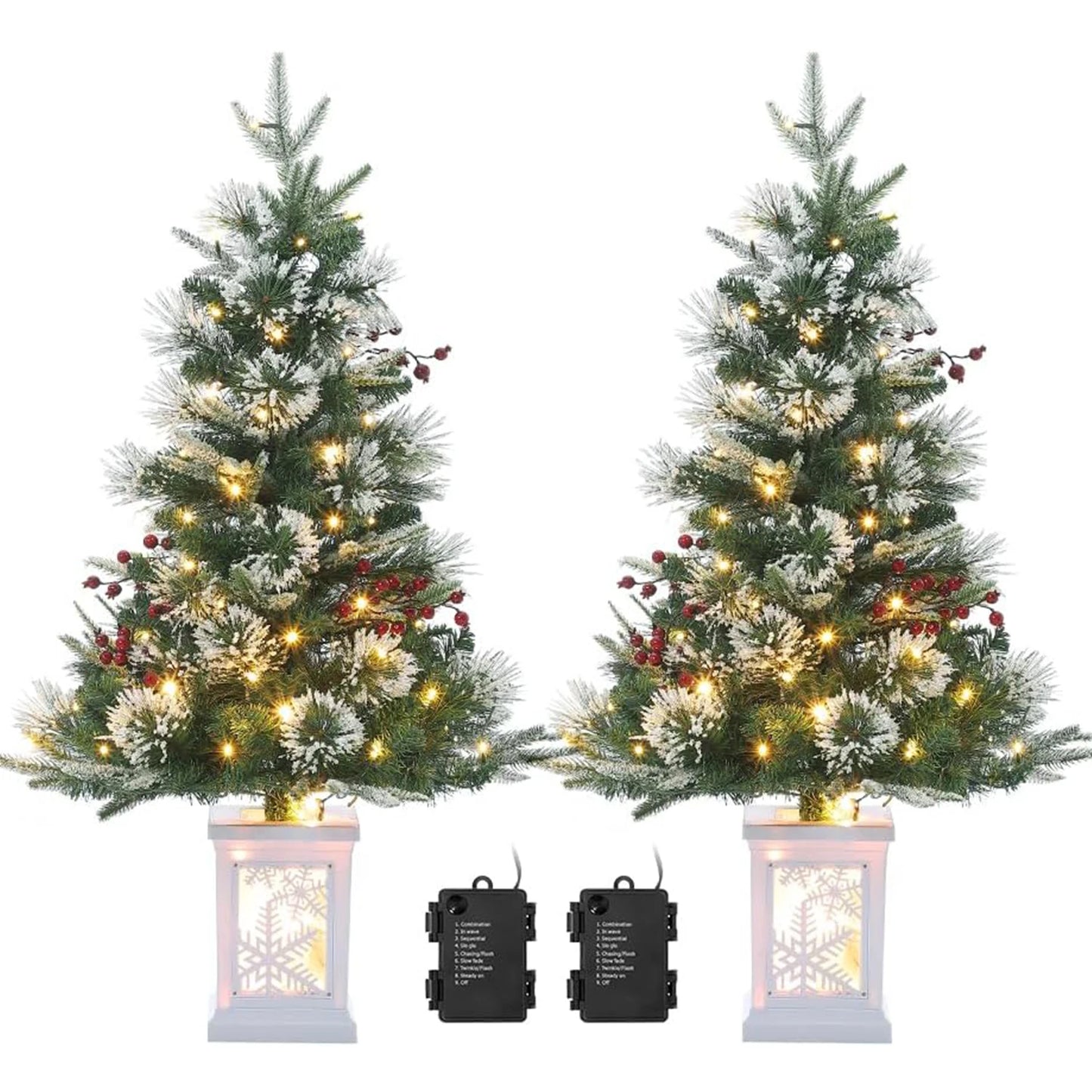 Electronic Prelit Christmas Trees, Two Pack, Potted Base, 78 Lights