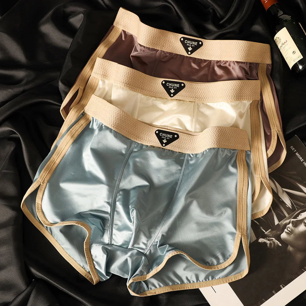 Briefs and Boxers Silk Ice Satin Men's Boxer Briefs Breathable
