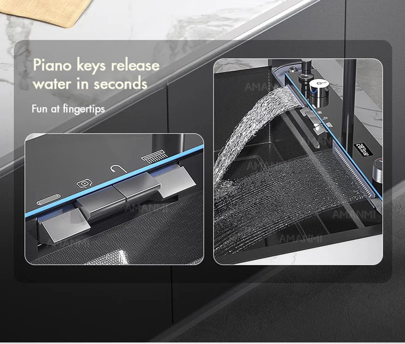 MYQualife 304 Stainless Steel Waterfall Kitchen Faucet Set With Digital Display