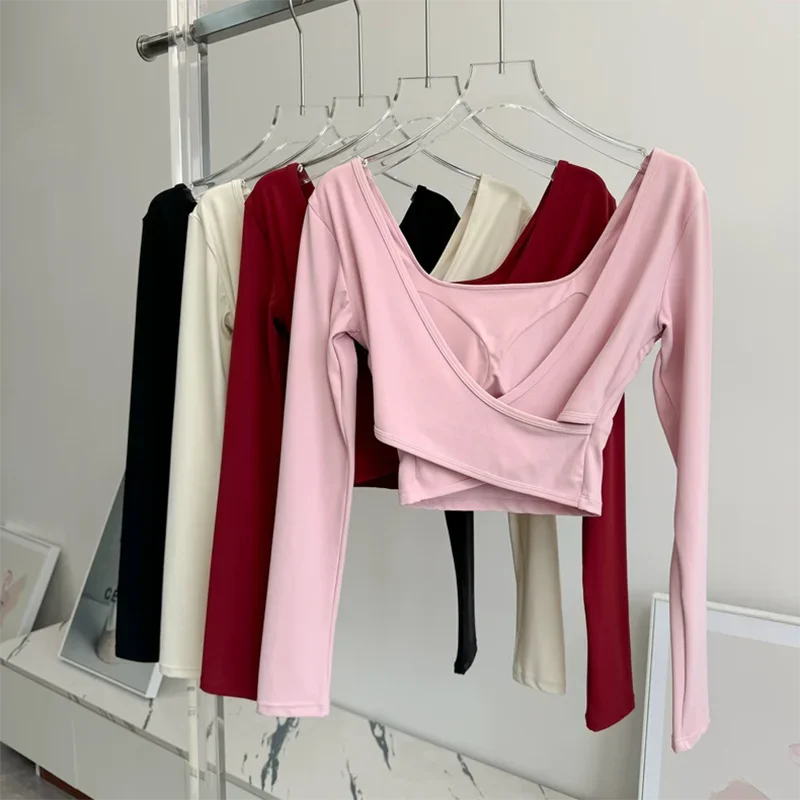 Pula Seamless Yoga Top Crossed Back Long Sleeve Breathable