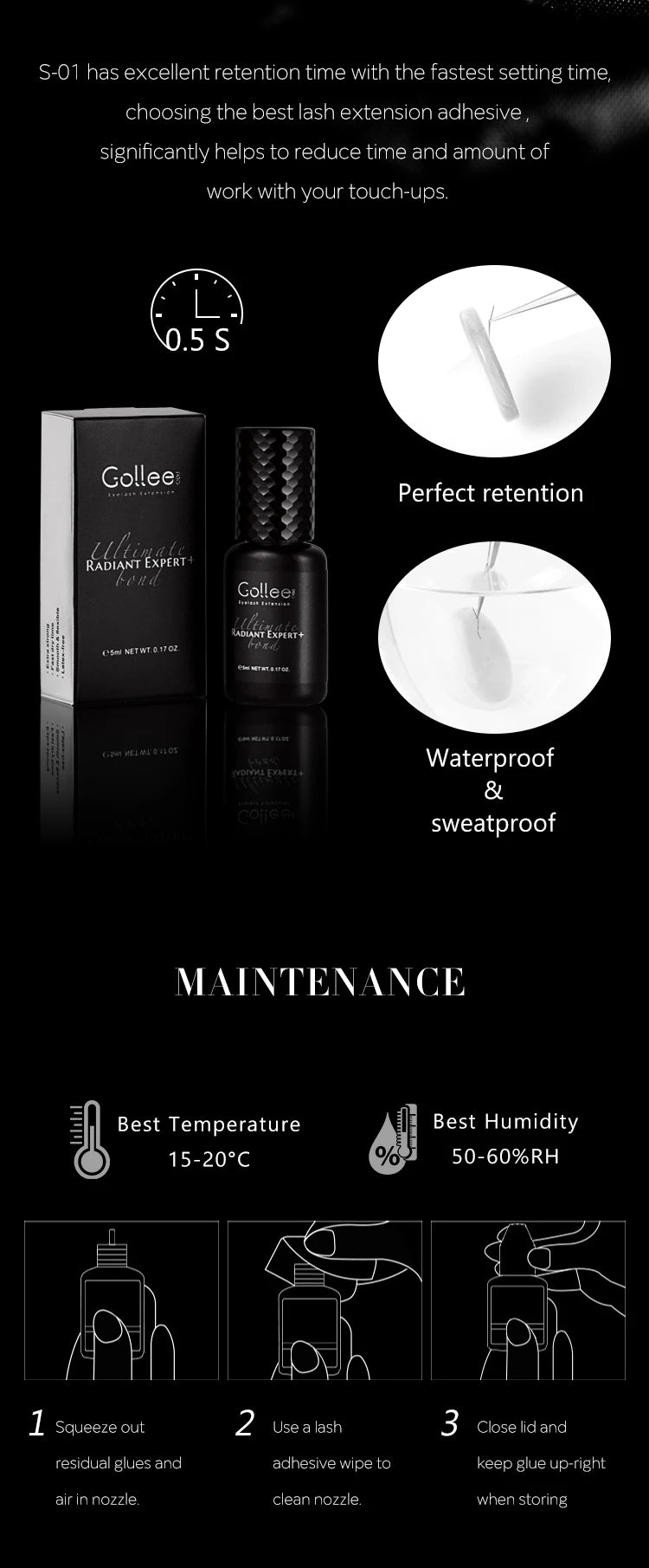 Gollee 0.5 SEC Extra Strong Brand Organic Best My Own Logo Eye Lash Private Label Wholesale Waterproof Lash Extension Glue