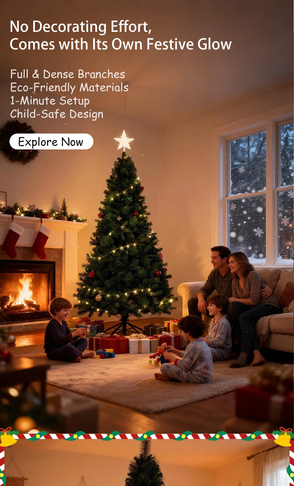 Pre-Lit Pop Up Artificial Christmas Tree 6ft 7ft 8ft Easy Setup PVC Pine Needle Mixed Xmas Tree with Metal Base