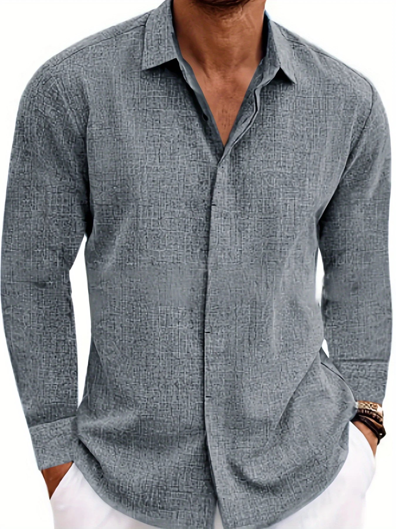 Men's Linen Long Sleeved Solid Color Cotton Blend Shirt