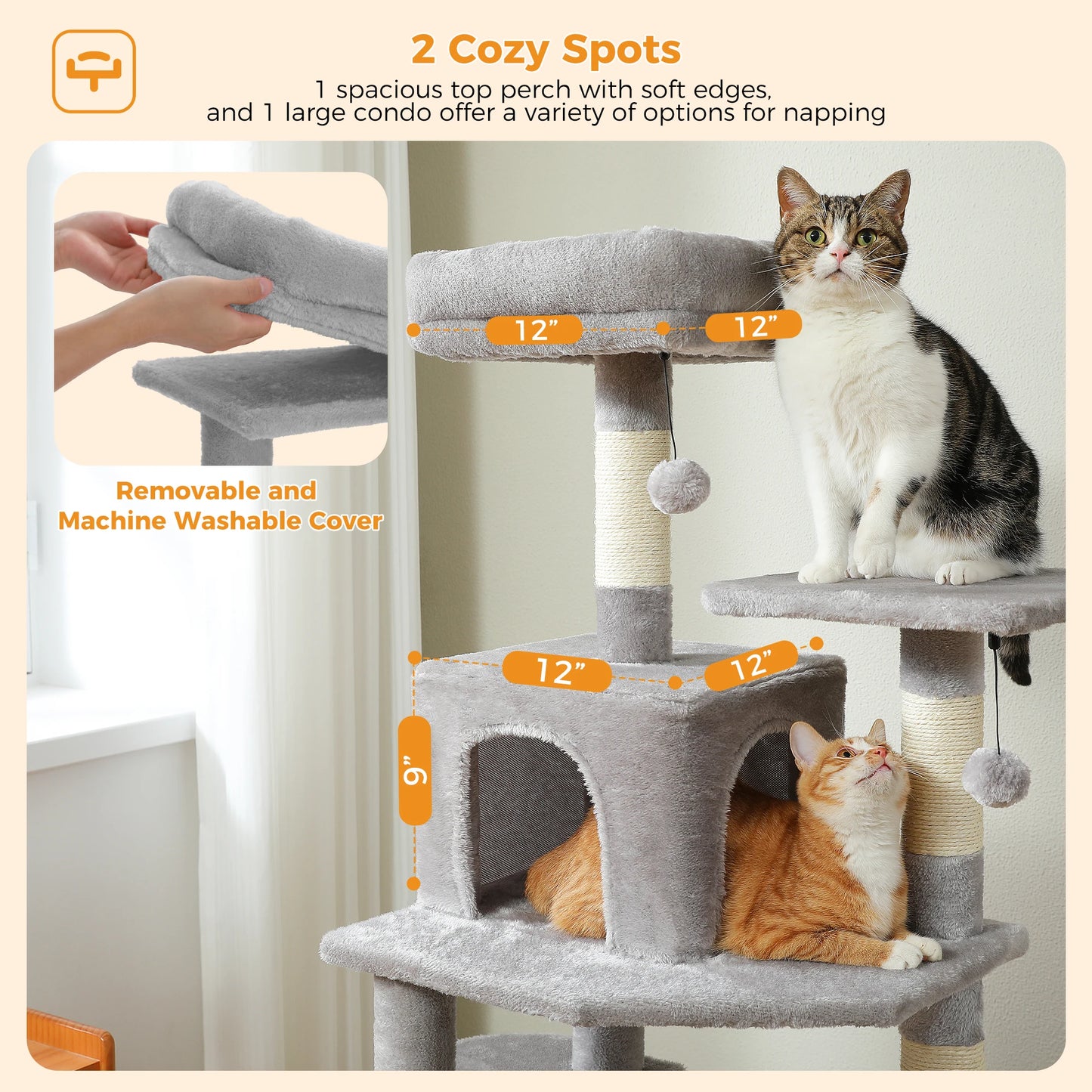 Large Cat Tree and Tower for Indoor Cats With Sisal-Covered Scratching Posts Spacious Hammock Padded Perches and Condos Cat Toys