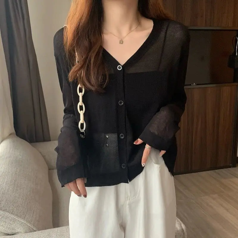 Women Clothing Casual Loose All-match Solid Sunscreen Shirt Summer Fashion Thin Long Sleeve Shawl Blouses Matching Skirt Top