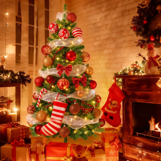 180/190cm Pre-Lit Artificial Christmas Tree Christmas Decorations Party Home Decor 200 LED Light White Green 460 Branch Tips