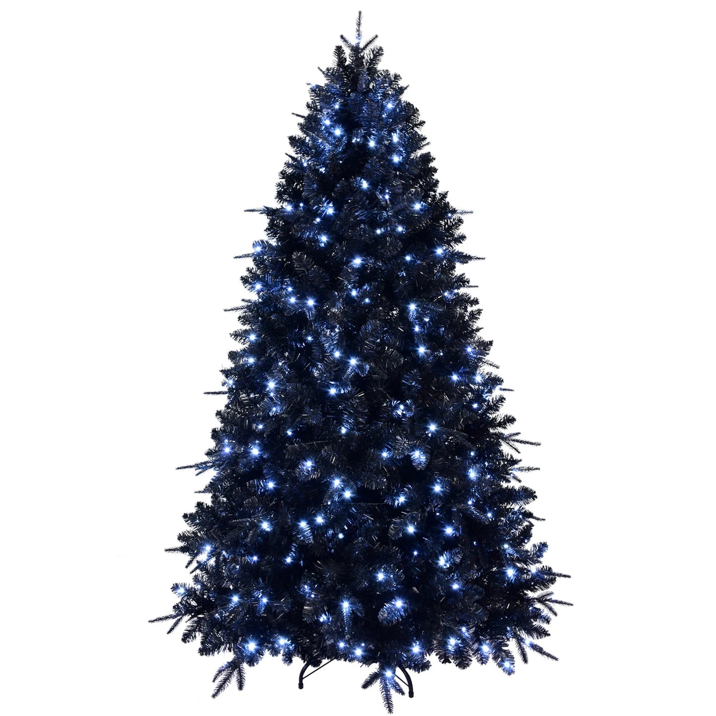 5FT PE+PVC Mixed Black Artificial Christmas Tree with LED White Light Metal Stand Premium Xmas Tree Holiday Xmas Ornaments Decor
