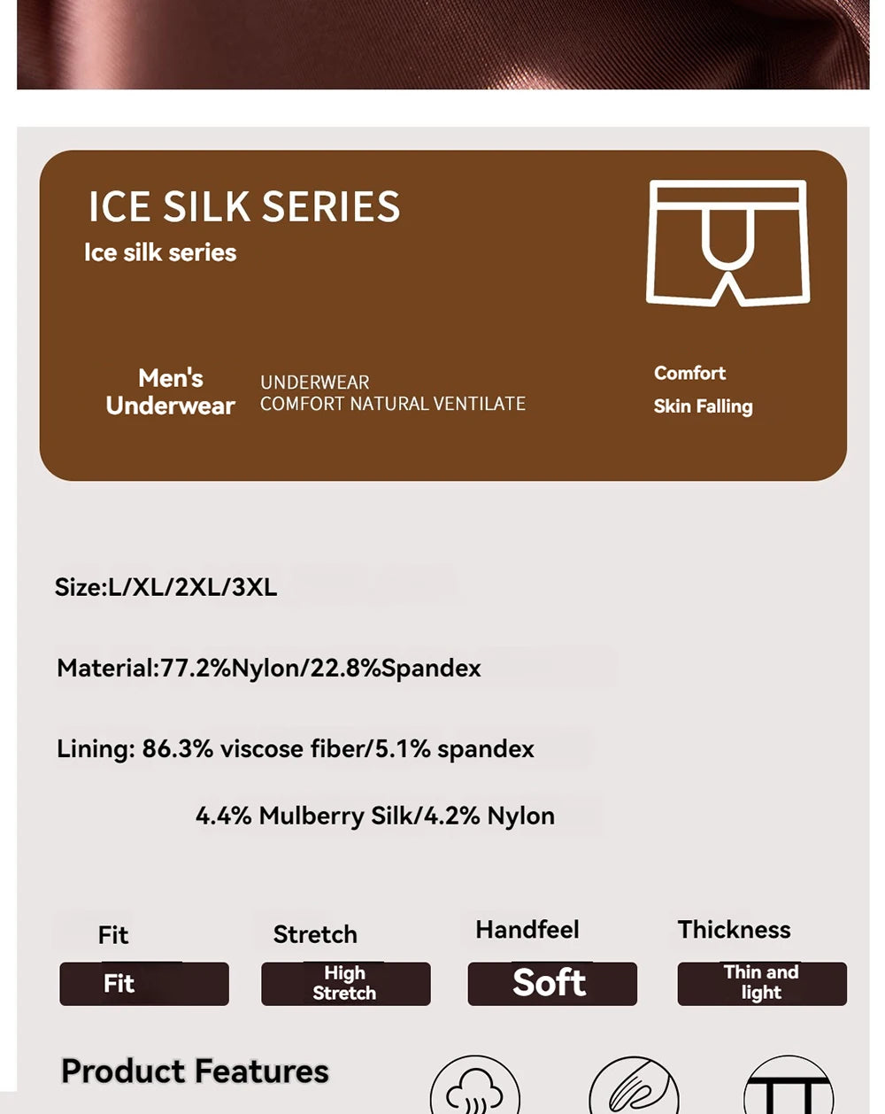 Briefs and Boxers Silk Ice Satin Men's Boxer Briefs Breathable