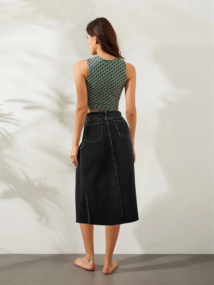 Hirigin Women's Distressed Denim Skirt With Frayed Hem