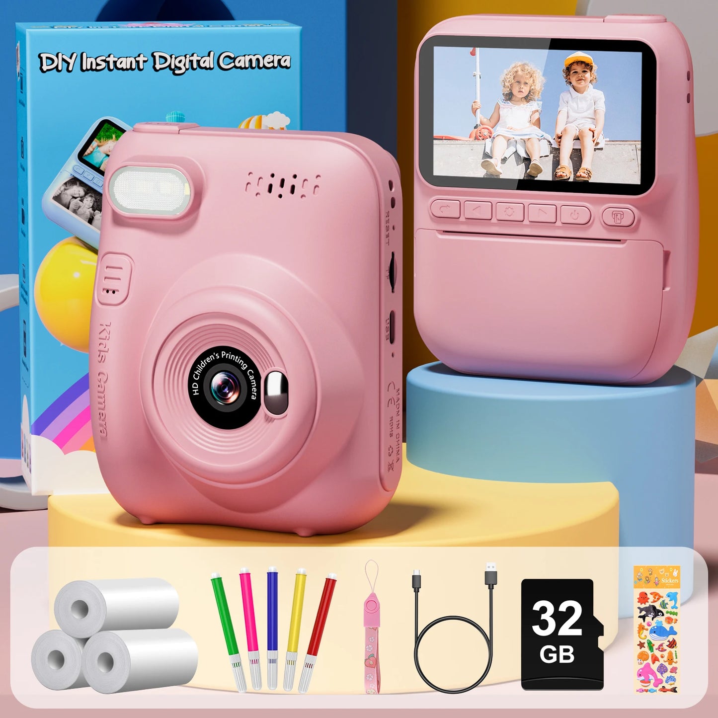 DIAMOOKYCN Kids Instant Print Camera 32MP 1080P Portable