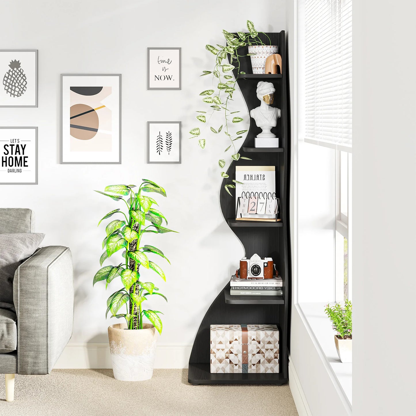 Tribesigns Corner Shelf 5-Tier Wall Bookcase Storage Rack