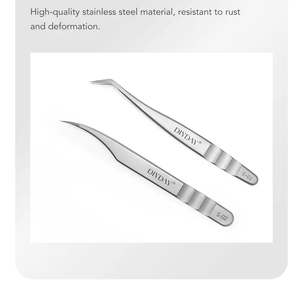 DIYDAY Anti-slip Eyelash Tweezers Stainless Steel Eyebrow Precision Tweezers Fiber Tip Volume Isolation Lashes Extension Tweezer