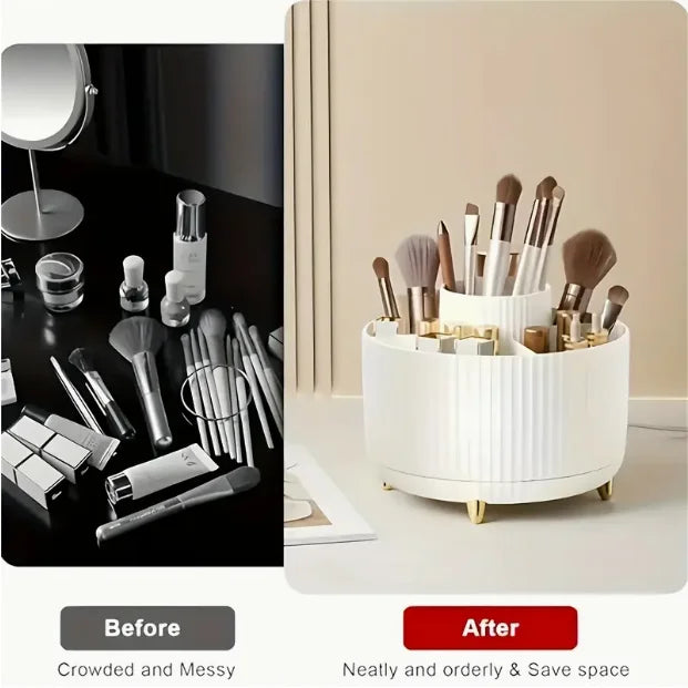 Brush Rotating Makeup Organizer With Five Compartments For Cosmetics