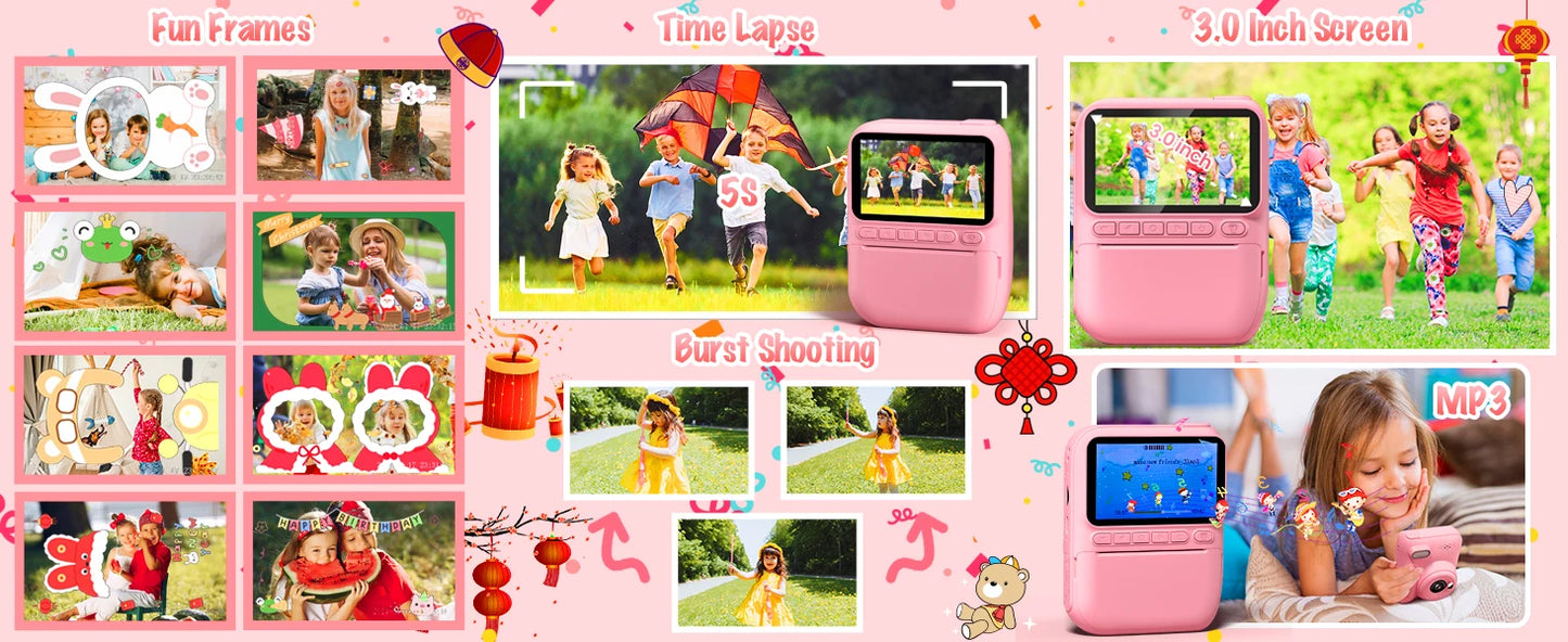 DIAMOOKYCN Kids Instant Print Camera 32MP 1080P Portable