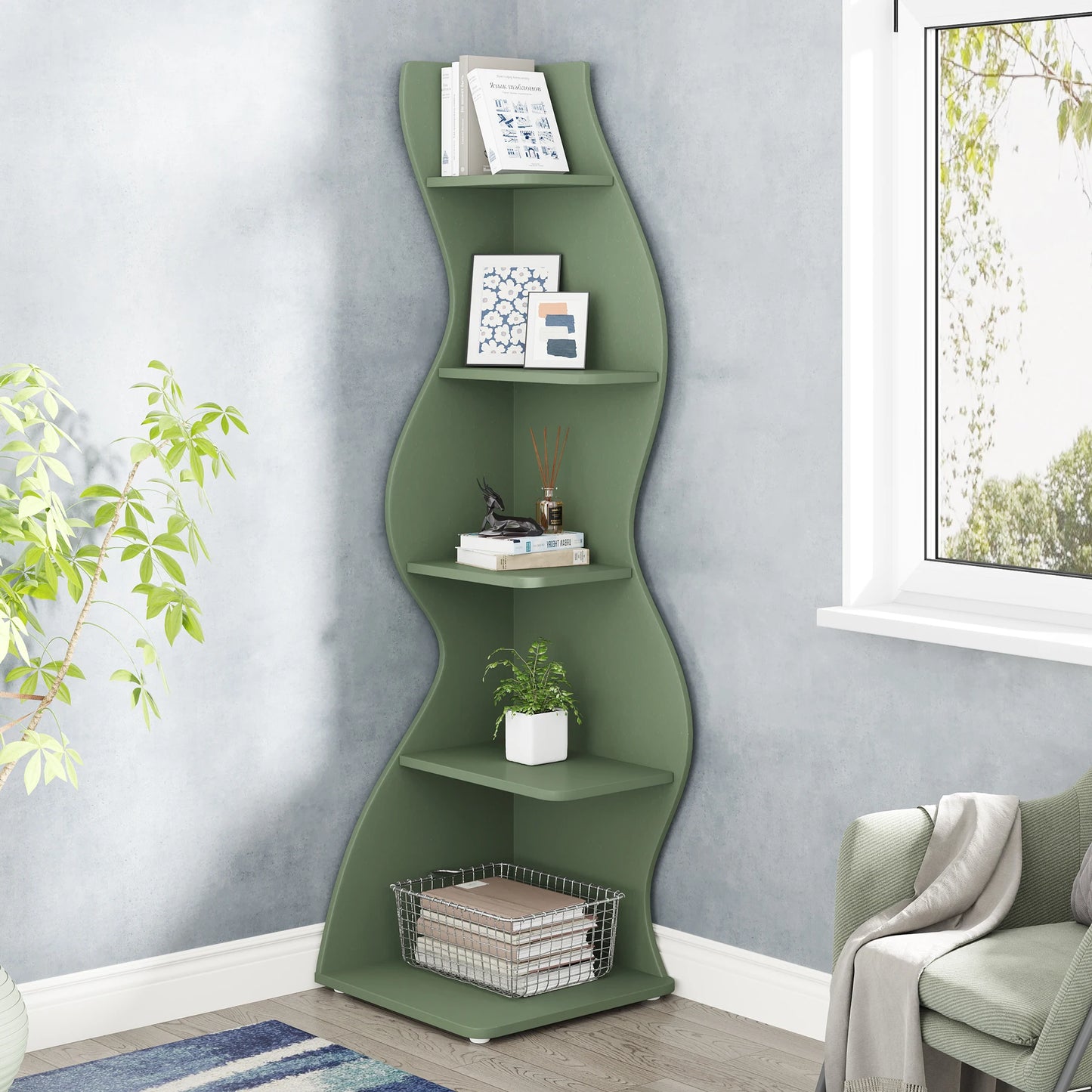 Tribesigns Corner Shelf 5-Tier Wall Bookcase Storage Rack