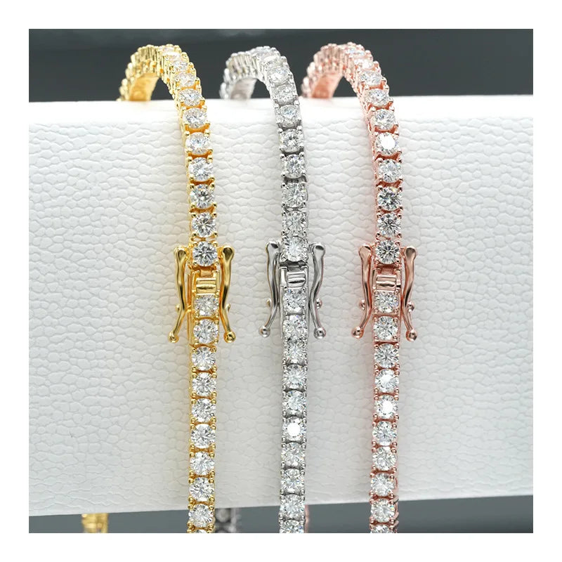 EWYA 925 Sterling Silver Moissanite Bracelet 0.1ct 3mm D VVS1 Diamond with GRA for Women Sparkling Wedding Party Fine Jewelry