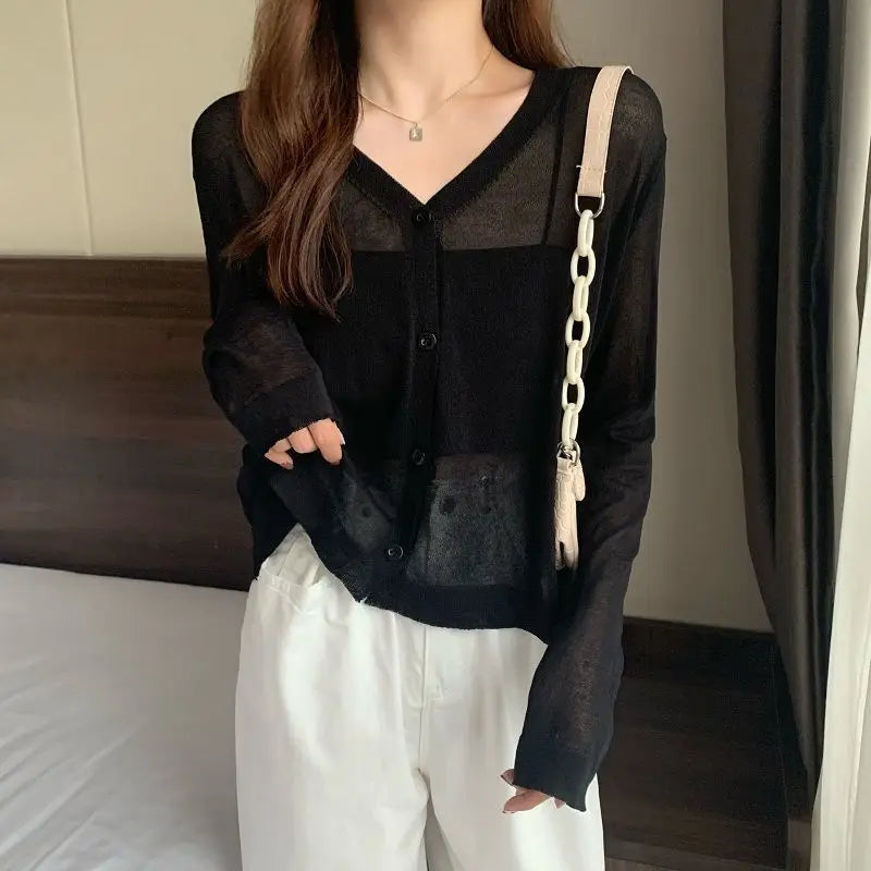 Women Clothing Casual Loose All-match Solid Sunscreen Shirt Summer Fashion Thin Long Sleeve Shawl Blouses Matching Skirt Top